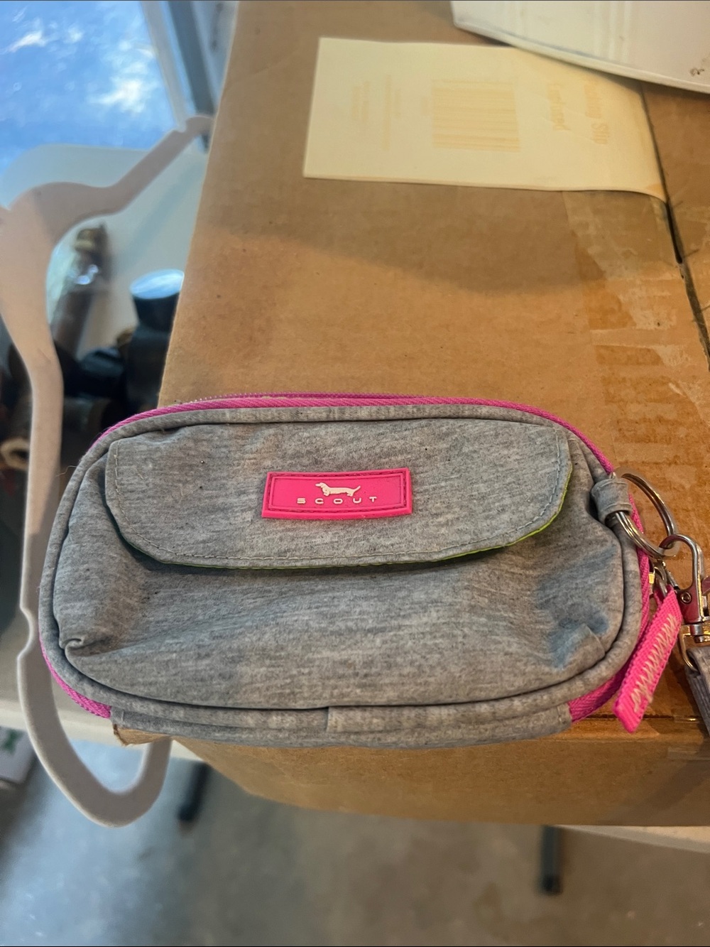 Scout Gray and Hot Pink Mini wristlet